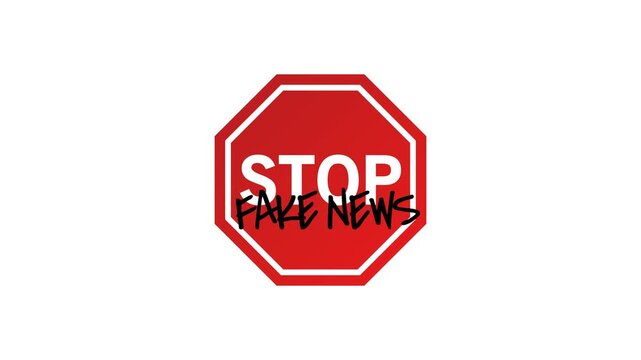 Stop Fake News Warning Sign, Transparent Background. 4K resolution.