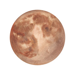 Watercolor buck moon isolated on white background. Warm July full moon, symbol the rapid growth of deer antlers. Hand painted circular texture for wildlife design, rustic decor, nature calendar © Masha_tolk_art