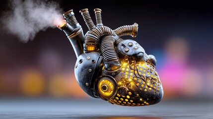 Hyper-Realistic 3D Mechanical Heart with Clockwork Gears and Copper Details Steampunk

