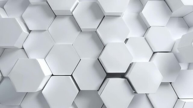 White hexagon geometric abstract 3D pattern modern wall texture minimal clean design creates futuristic elegant background with depth shadow, seamless architecture smooth surface symmetry creative