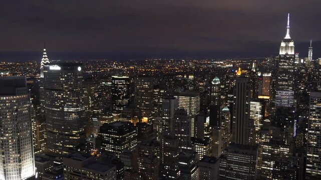 Manhattan at night, New York City, New York, USA