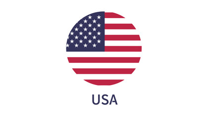 Fototapeta premium Circular icon featuring the national flag of the United States of America with stars and stripes and the text USA below.