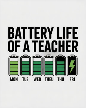 Teacher Energy Levels: Funny Illustration of Battery Life During Weekdays - Humor in Education and School Life