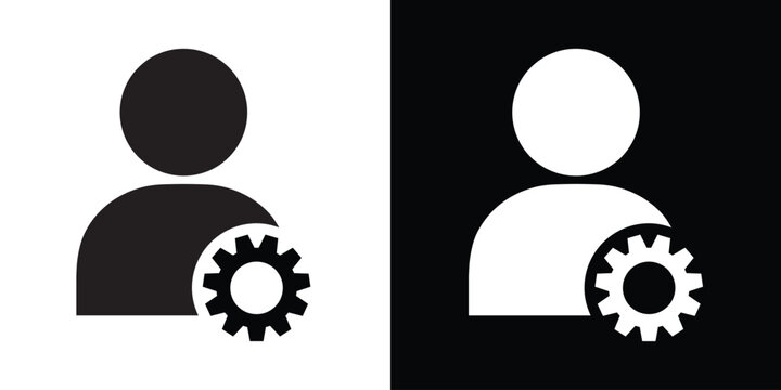 User profile settings or account management icon. A human silhouette with a small gear, representing administrative controls, personal preferences, and technician account configurations.