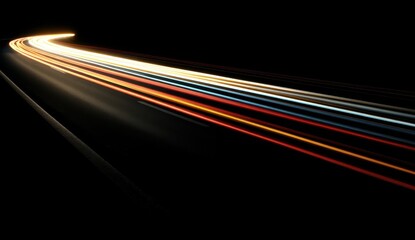 Curved highway light trails at night long exposure traffic speed motion technology concept