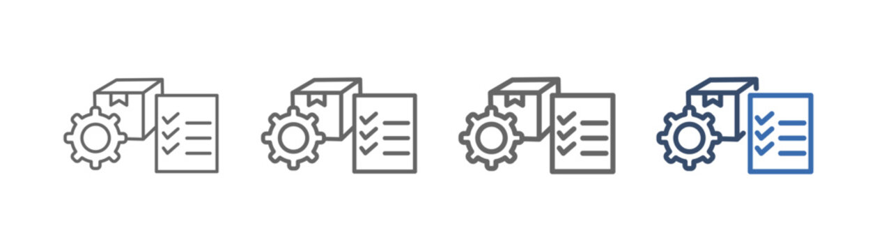 
Inventory management outline icon set with document, gear and box design