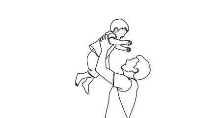 Obraz premium Man holding little boy up high.