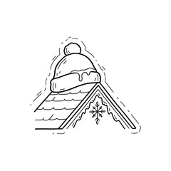 Fototapeta premium Winter hat on snowy rooftop with decorative snowflake.