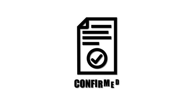 Black document with checkmark sign animation confirmed agreement successful completion approval concept checked mark approval business theme