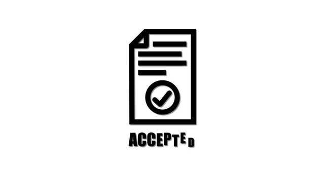 Accepted document approval stamp animation with check mark on black background for business presentation and success concept