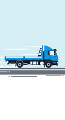 Modern Blue Flatbed Truck Moving Swiftly Through Landscape