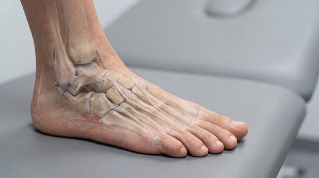 Close up of adult human foot showing visible anatomical bone structure