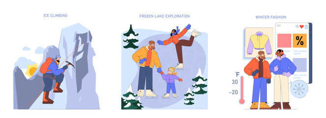 Fototapeta premium Winter Activities and Fashion Vector Illustration Set