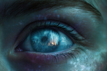 Fototapeta premium Futuristic City Reflected in a Human Eye