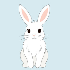 Obraz premium White Easter Rabbit Isolated on Soft Pastel Background. Cute Cartoon Bunny Character. Traditional Easter Egg Hunt Mascot Illustration. Positive Happy Kawaii Animal Illustration.