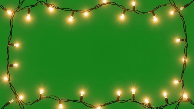 Festive Holiday Scene with Glowing Lights Forming a Green Border Around a Vibrant Background, Captured from a Straight-On Viewpoint