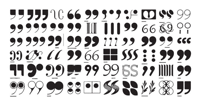 Set of abstract decorative quotation marks and artistic punctuation symbols for creative graphic designers