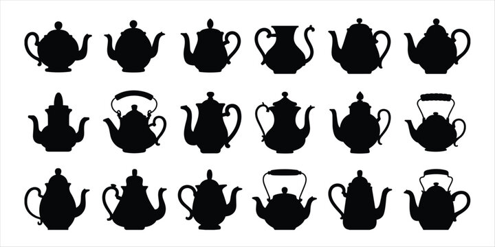 Assorted Teapot Silhouettes Arranged In Three Rows kettle coffee pot