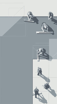 Modern Construction Workers Performing Skilled Concrete Finishing Tasks