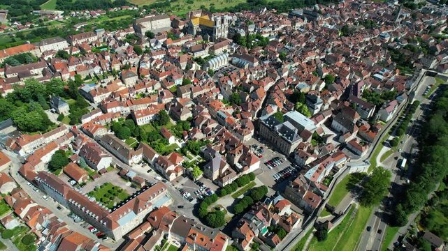 Aerial view of the City Langres in France. On a sunny noon in summer around the old town.