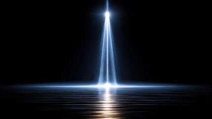 Abstract light beam shining downwards against black background