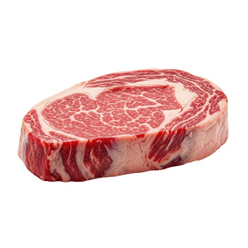 Raw marbled ribeye steak cut isolated on a transparent background