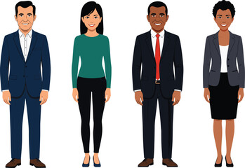 Fototapeta premium Diverse professional business people characters vector illustration, corporate office workers standing portrait set, multicultural team employee concept, isolated flat design
