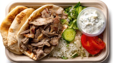 Delicious mediterranean cuisine platter with pita bread and fresh vegetables