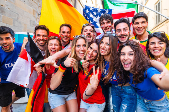 Diverse group of young people celebrating world event