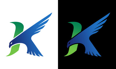 Fototapeta premium A blue bird in flight with green leaf against black and white