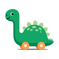 Cute Green Cartoon Dinosaur Toy On Wheels Vector Illustration For Kids And Toddlers © Gopal