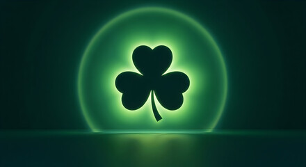 Obraz premium A green glowing shamrock on a dark background . Shamrock st patricks day celebration