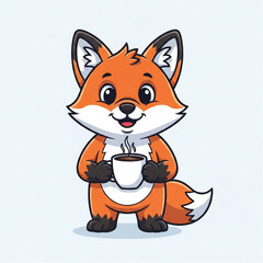 Obraz premium Cartoon Fox Holding a Coffee Cup.