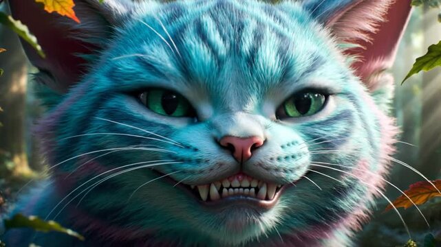 Smiling Cheshire Cat Enchanted Forest Close Up Digital Art