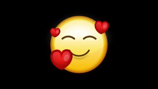 Smiling Face With Heart Emoji Icon On Black Background
Animated Emoji smiling face with heart icon on black background with alpha channel