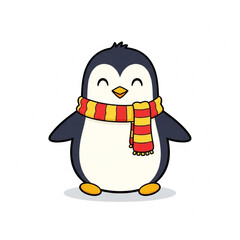 Obraz premium Cartoon Penguin Wearing Striped Scarf.