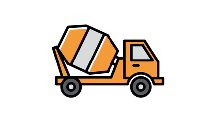 Fototapeta premium A cartoon-style illustration of an orange concrete mixer truck with a large rotating drum on a white background.