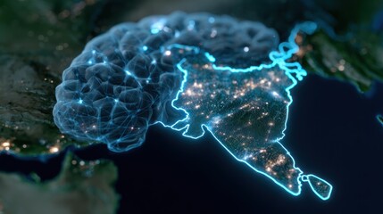 Fototapeta premium Conceptual digital brain globe and illuminated neural network overlay