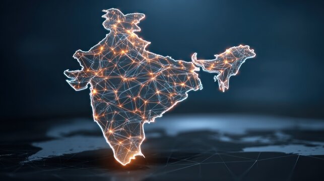 Abstract glowing map of india with digital network connections