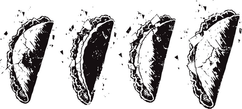 Hand drawn empanada illustrations set traditional latin american pastry with textured line art