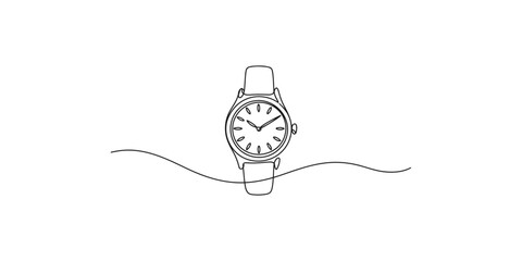 Obraz premium A simple line drawing of a wristwatch with a wavy line underneath watch time clock