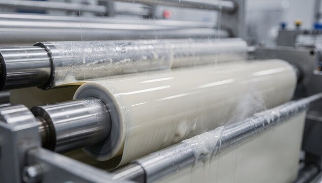Medium shot of highspeed stainless steel chill rollers rapidly cooling emulsions ensuring smooth and defectfree coating surfaces in industrial production lines.