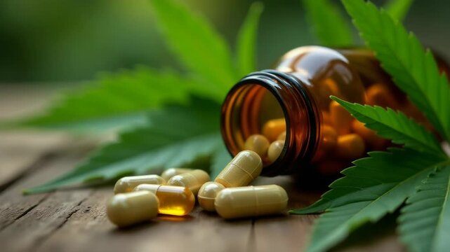 Video Close-up shot of a bottle of pills on a table