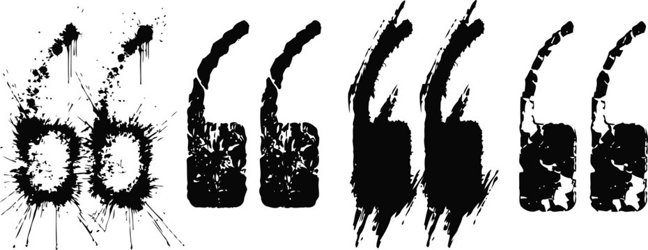 Grunge quotation marks in various ink splash designs and distressed textures
