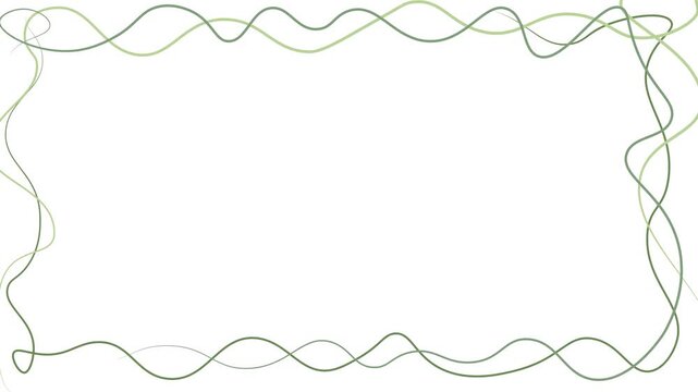 Elegant green lines draw a wavy, organic vine frame and then disappear. Revealing looping animation, perfect for titles, intros, spring, and nature-themed projects on a white background.