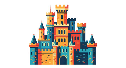 Colorful cartoon castle illustration isolated on white background © HALEDS