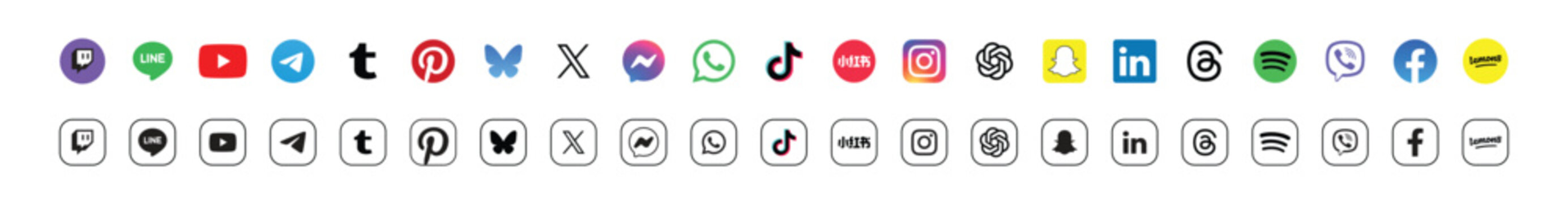 popular social media logos vector icon set of for editorial use	