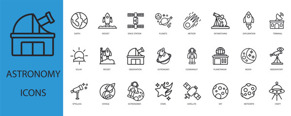 astronomy icons set outline and Flat Style,transparent background © sri