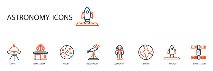 astronomy icons set outline and Flat Style,transparent background © sri