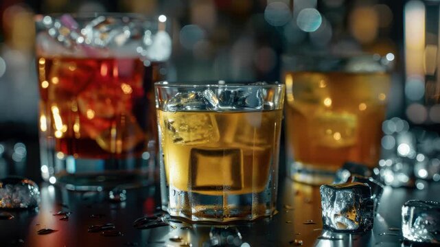 Video Close-up shot of a glass of alcohol on a table